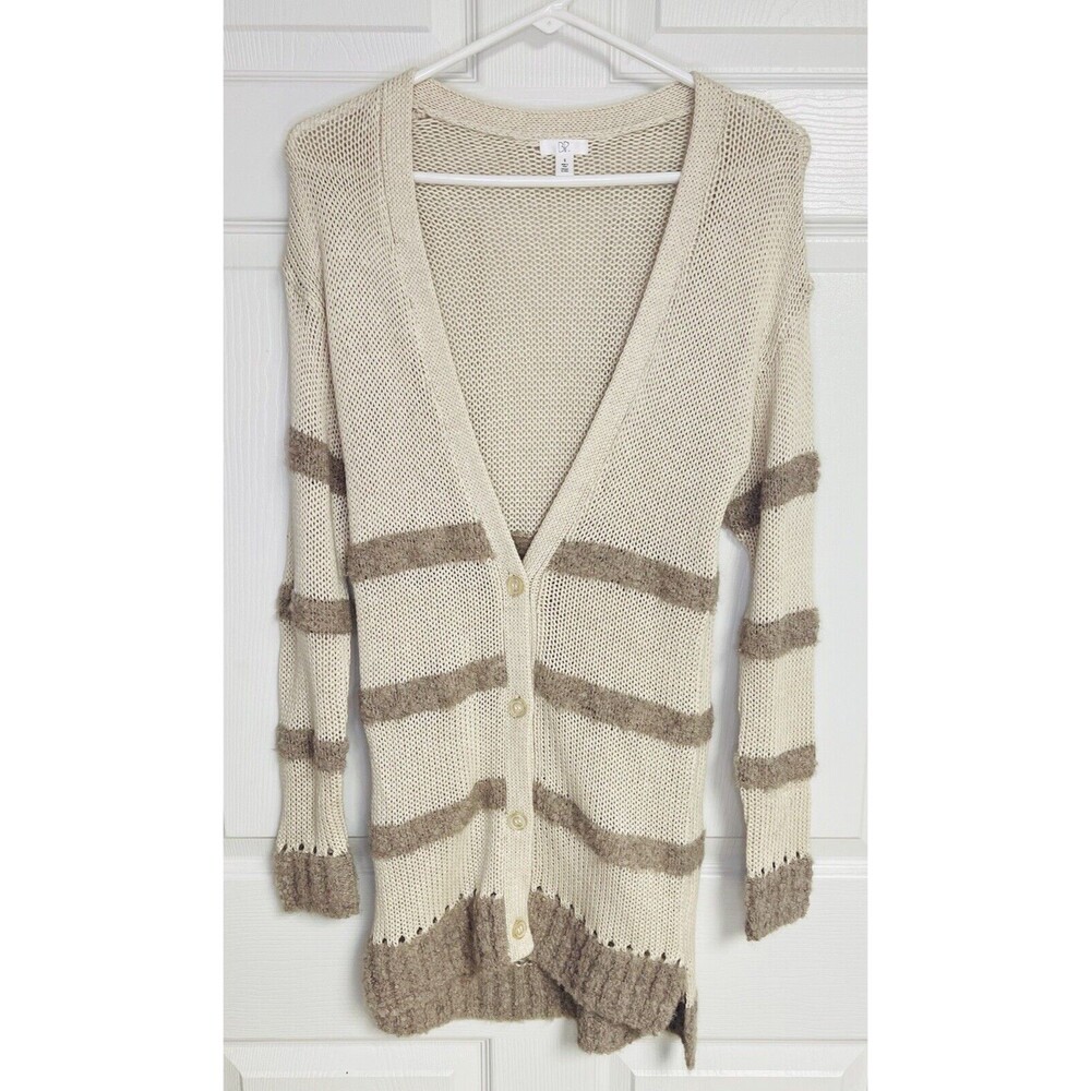 BP Cream Knit Cardigan Sweater Alpaca Wool Cotton Blend V-Neck Long Sleeve S